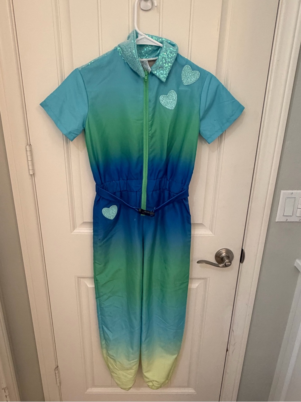 Oversized girls Gradient Blue-Green sparkle Heart One-Piece dance Jumpsuit